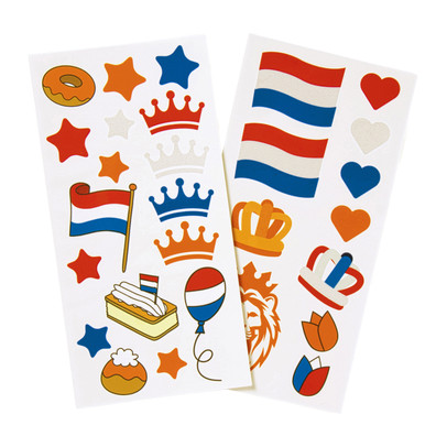 Plak tattoo's - oranje/rood/wit/blauw - set van 16
