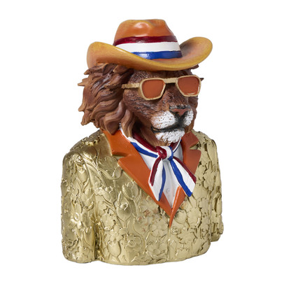 Beeldje WK gouden leeuw - oranje/goud - 12x8.5x16 cm 