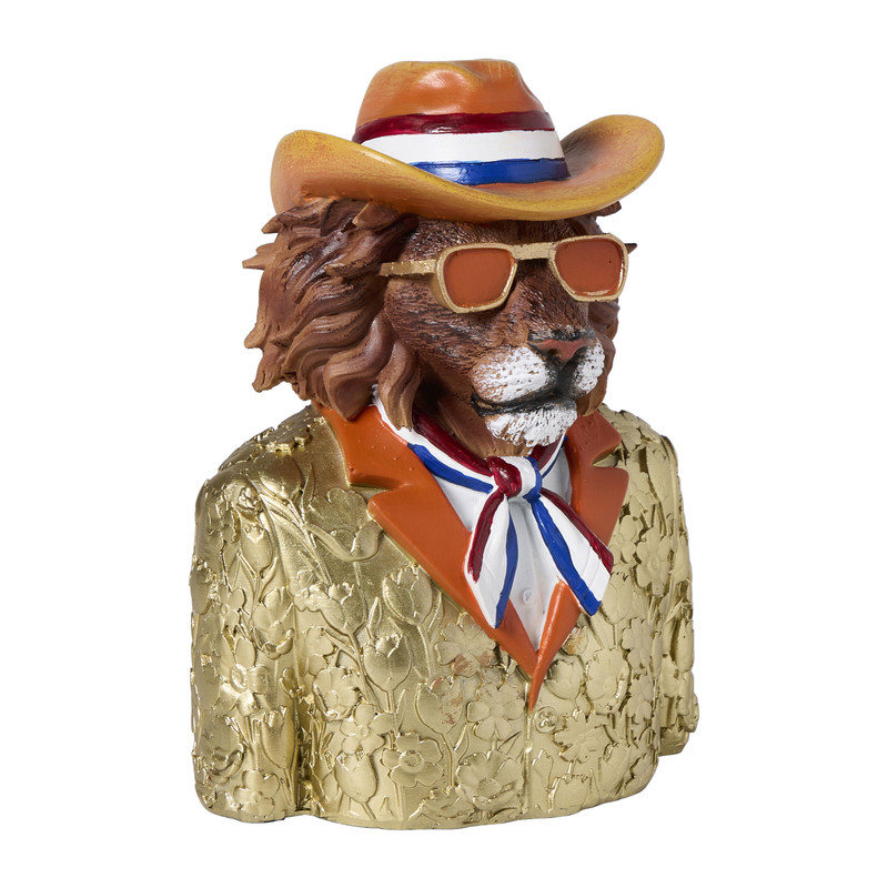 Beeldje WK gouden leeuw - oranje/goud - 12x8.5x16 cm 