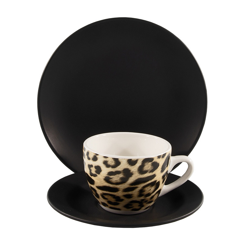 Koffie set  - luipaard/zwart - 18-delig