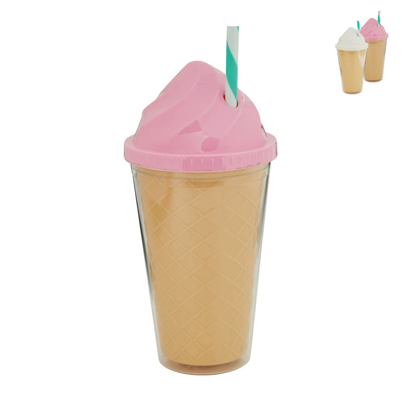 Drinkbeker icecream rietje - diverse kleuren - 350 ml