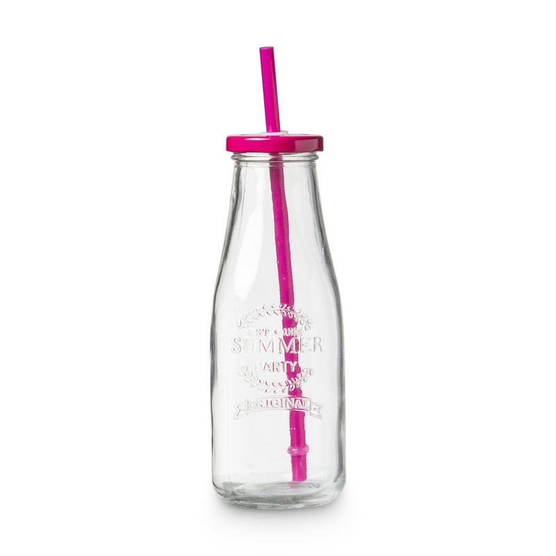 Drinkflesje met rietje - diverse kleuren - 470 ml 