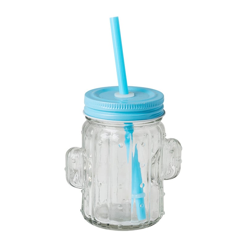 Drinkbeker cactus met rietjes - diverse kleuren - 500 ml