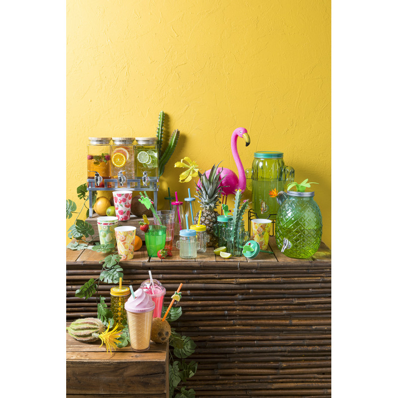 Drinkbeker cactus met rietjes - diverse kleuren - 500 ml