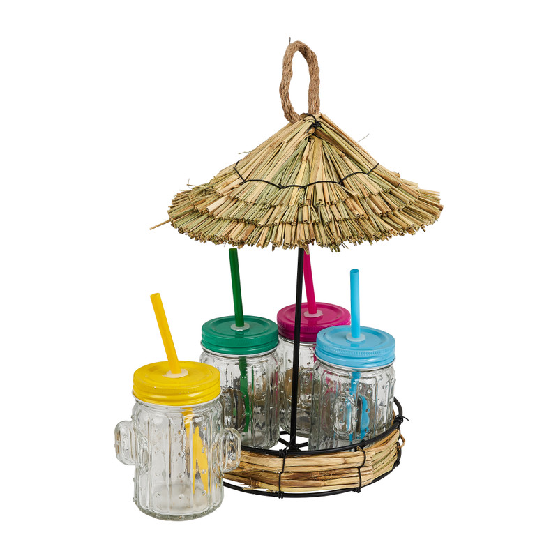 Rieten huisje - 4 drinkbekers