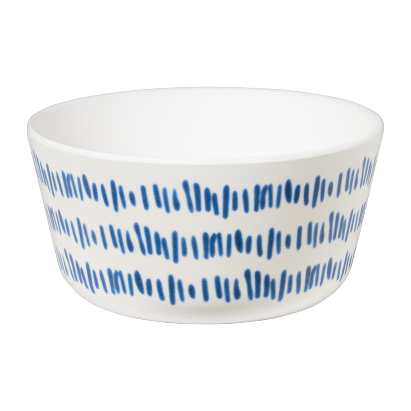 Schaaltje Santorini gestreept - wit/blauw - ø14x7 cm