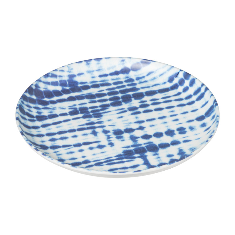 Ontbijtbord Santorini tie dye - wit/blauw- ø21 cm