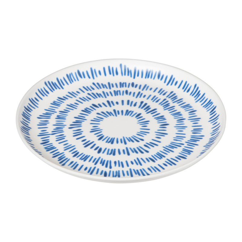 Ontbijtbord Santorini tie dye - wit/blauw- ø21 cm
