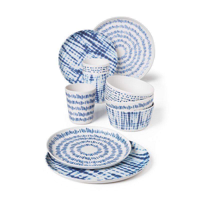 Dinerbord Santorini gestipt - wit/blauw - ø25,2 cm