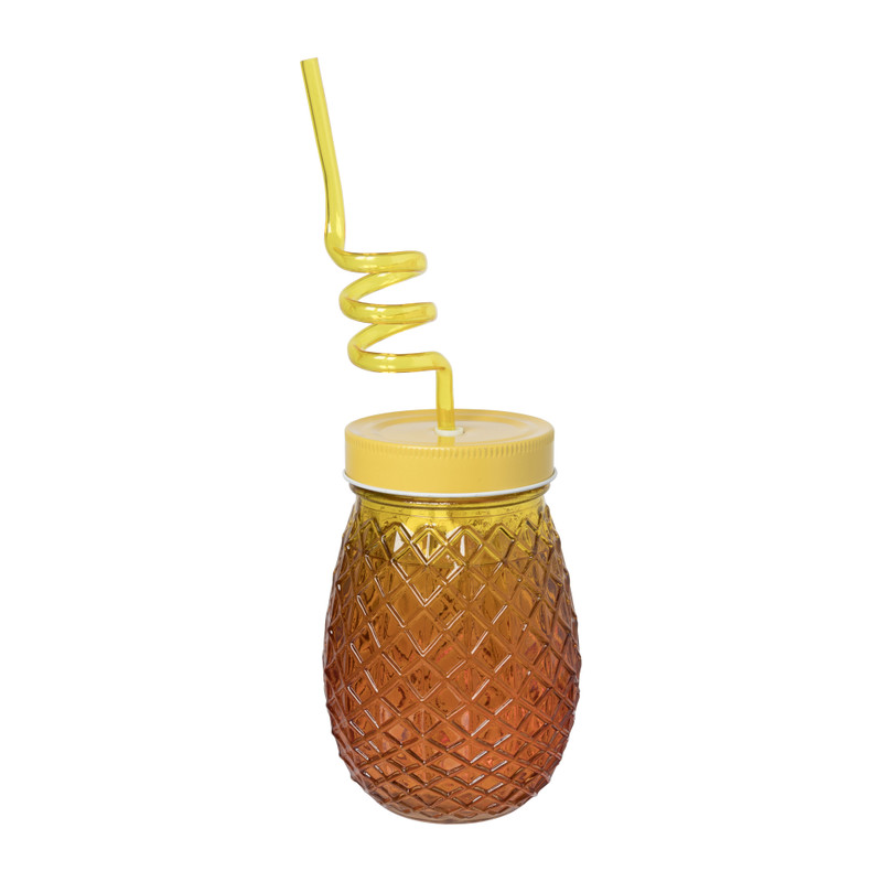 Mason jar tropical - rood/geel - ø8x14 cm