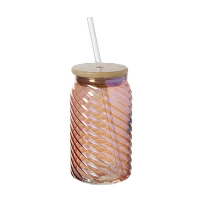 Mason jar iriserend - oranje - ø7.5x14 cm