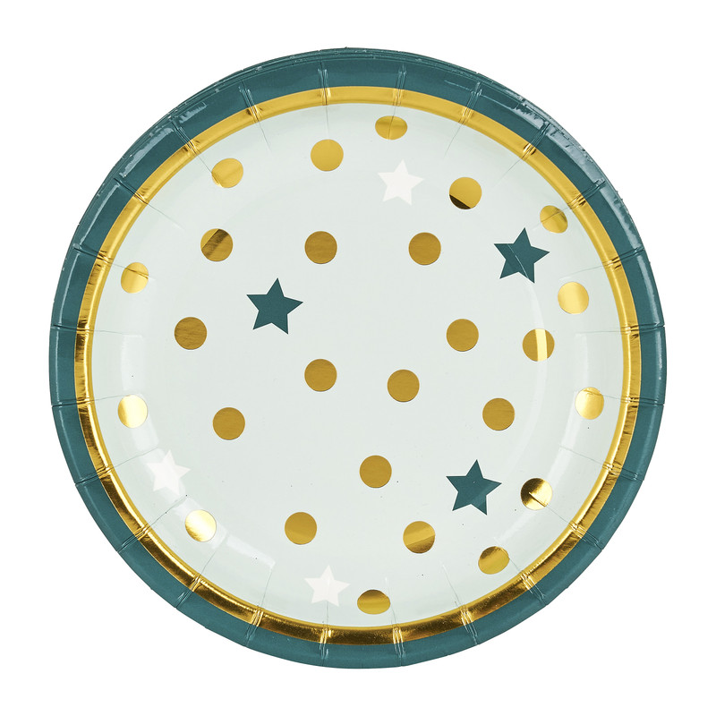 Bord - ⌀18 cm -  groen/goud - set van 8