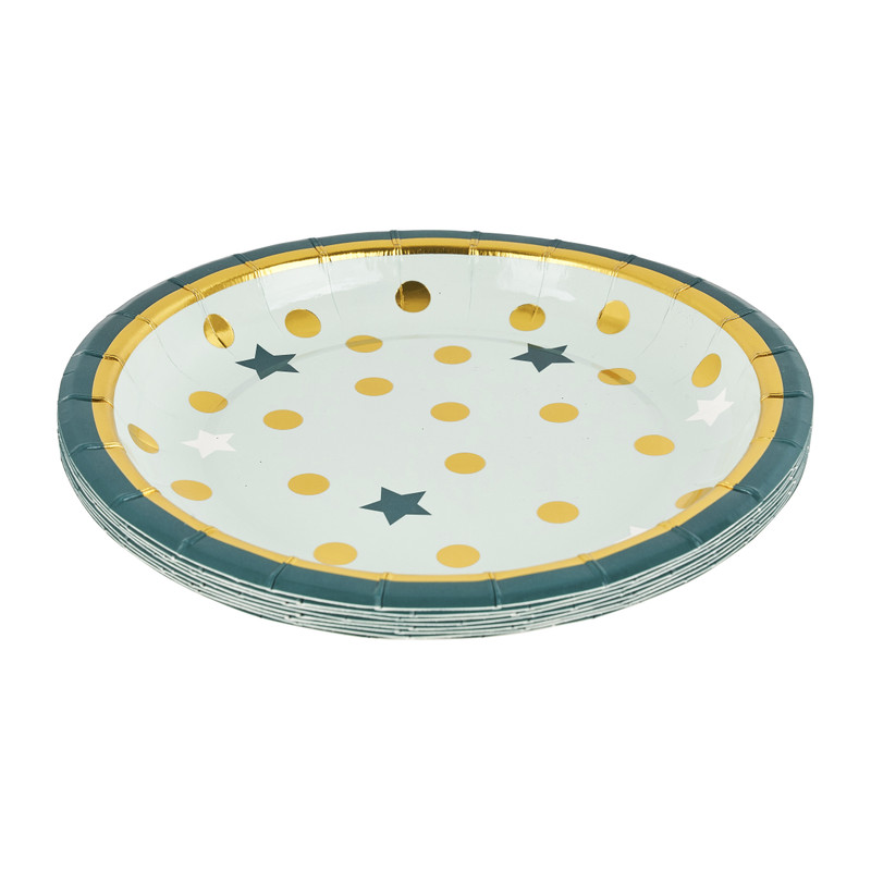 Bord - ⌀18 cm -  groen/goud - set van 8