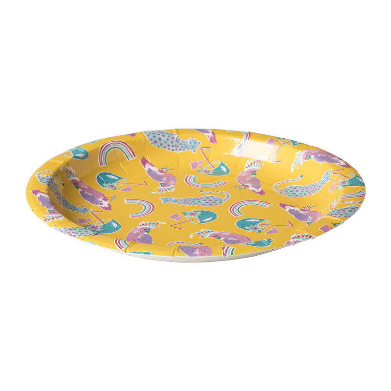 Bord kaketoe/leopard - ⌀18 cm - set van 8