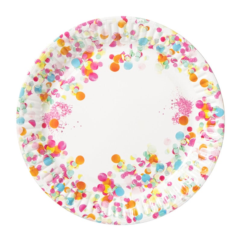 Papieren bordjes confetti ø18 cm - multikleur - set van 8