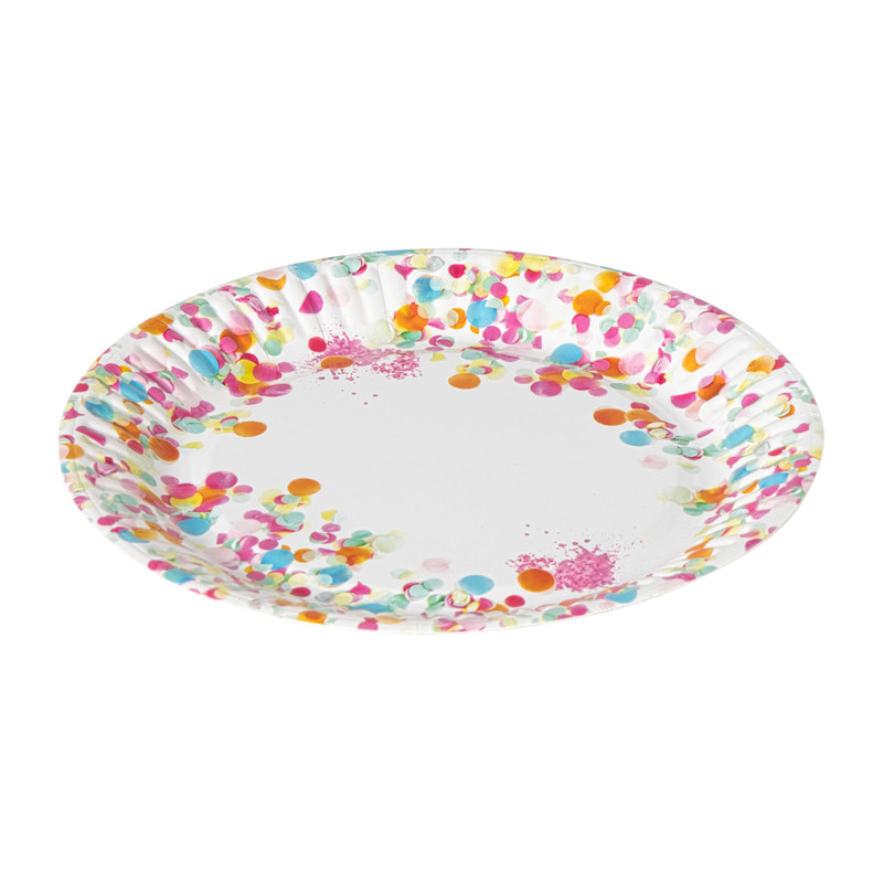Papieren bordjes confetti ø18 cm - multikleur - set van 8