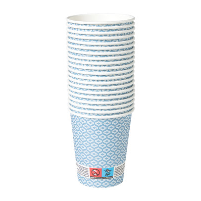 Papieren bekers met print - blauw/wit - ø9.1 cm 