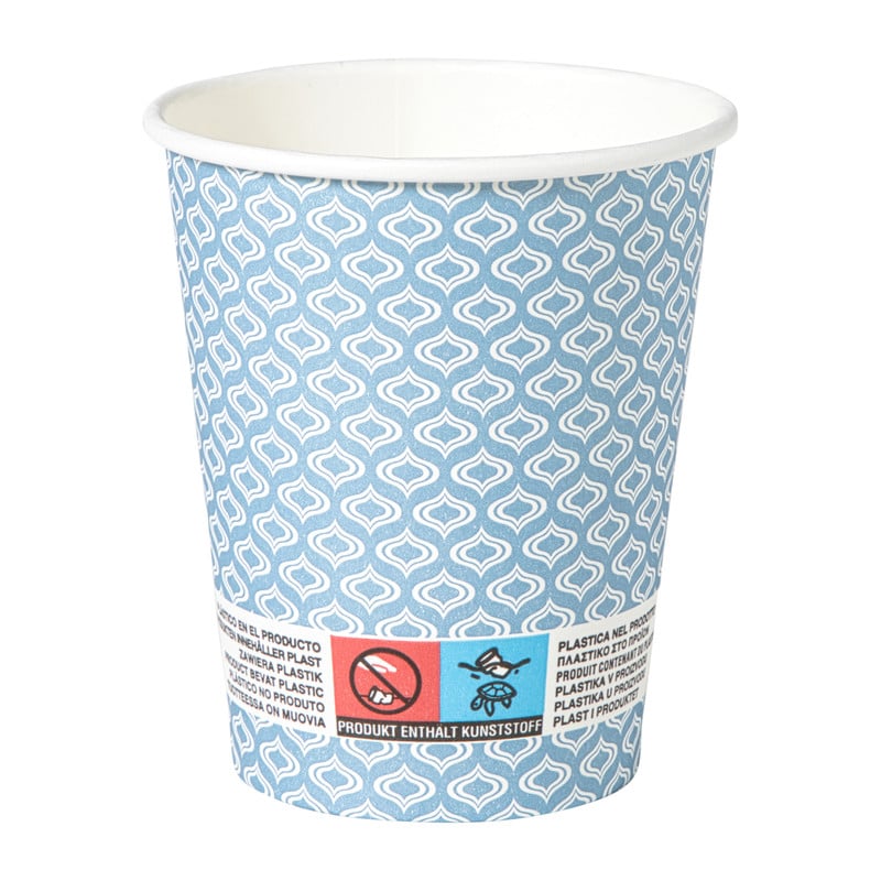 Papieren bekers met print - blauw/wit - ø9.1 cm 