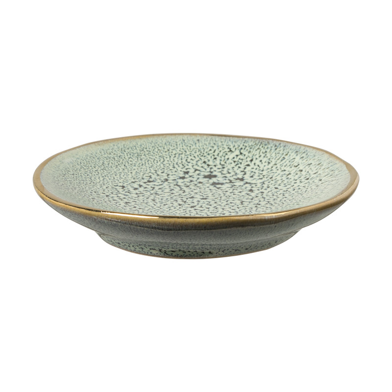 Schoteltje met gouden rand - groen - ø9 cm