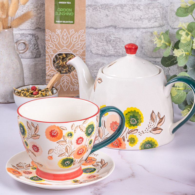 Mok bloemen - wit/oranje- 350 ml 