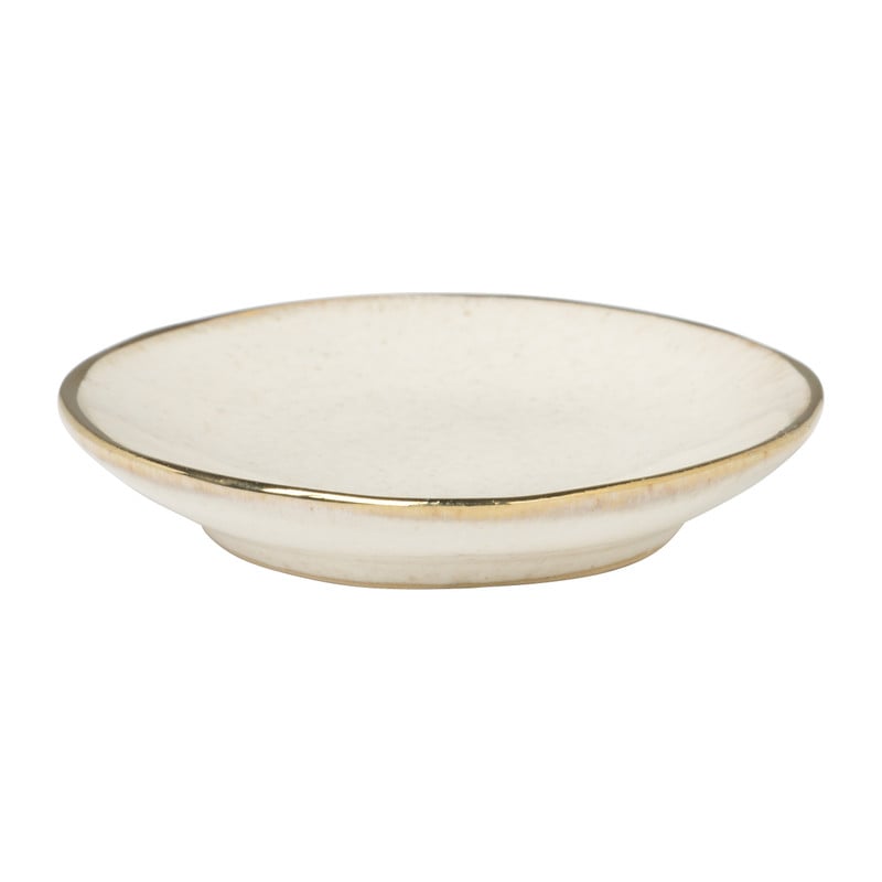 Schoteltje met gouden rand - beige - ø9 cm 