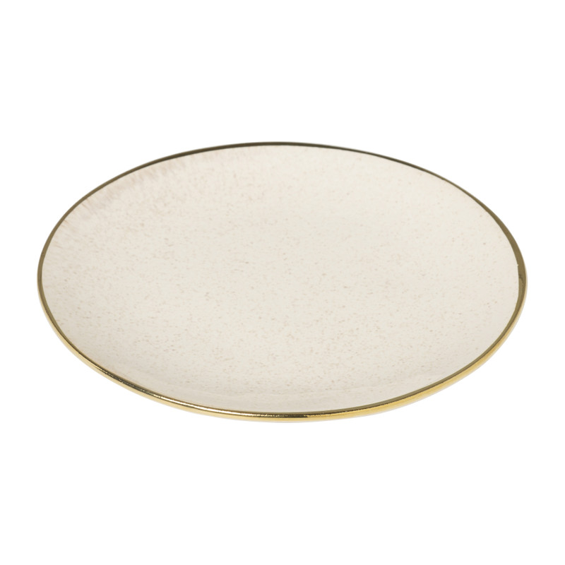 Gebaksbordje met gouden rand - beige - ø15 cm 