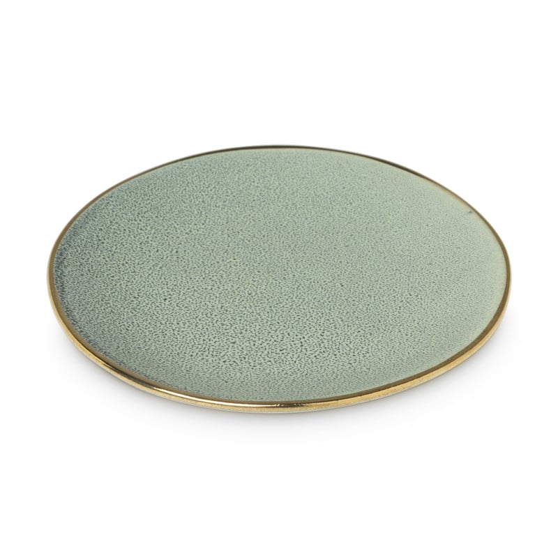 Gebaksbordje met gouden rand - groen - ø15 cm 