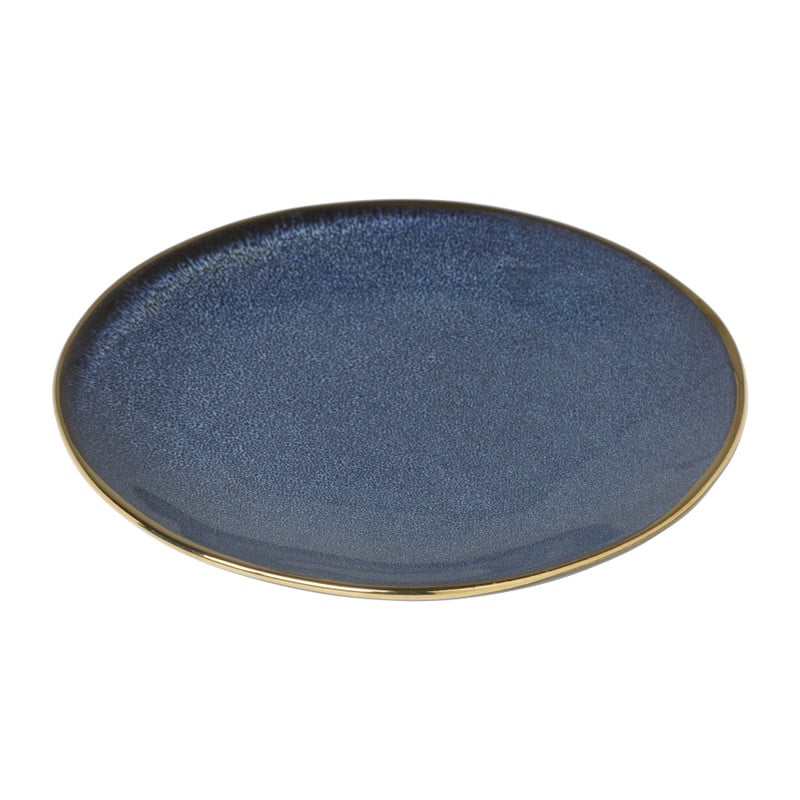 Gebaksbordje met gouden rand - donkerblauw - ø15 cm 