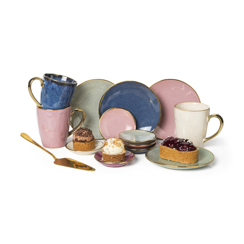 Gebaksbordje met gouden rand - donkerblauw - ø15 cm 