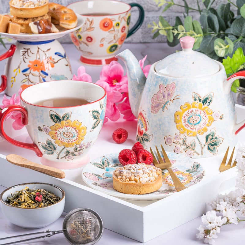 Gebaksbordje bloemen en vlinder - multikleur - ø15 cm