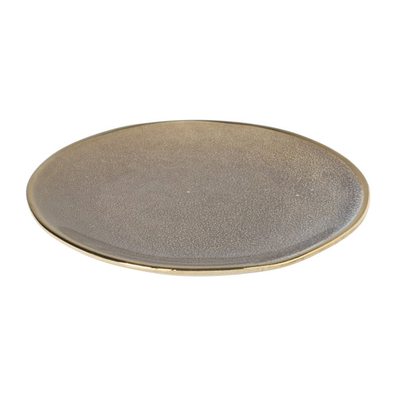 Gebaksbordje met gouden rand - grijs - ø15 cm