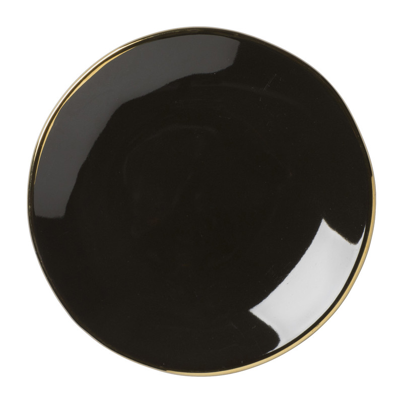 Mini bordje gouden rand - zwart - ø9x2 cm