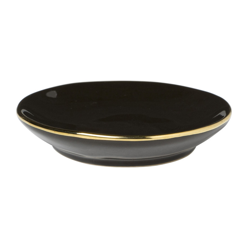 Mini bordje gouden rand - zwart - ø9x2 cm