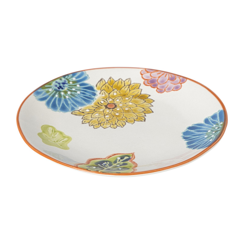 Gebaksbordje bloemen - oranje - ø15x1.5 cm