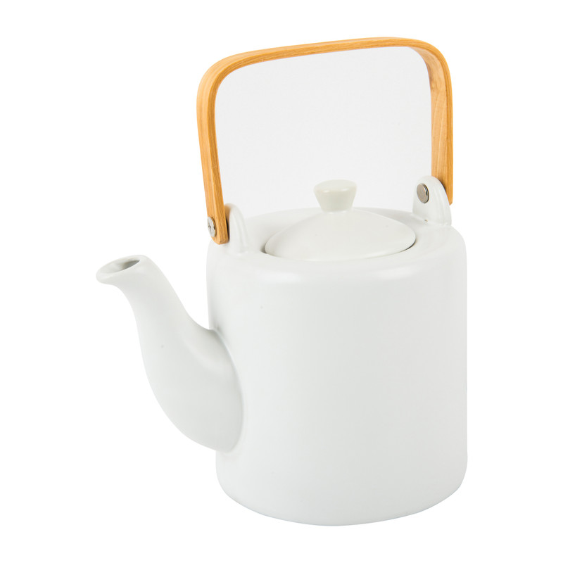 Theepot met bamboe handvat - wit - 1 liter