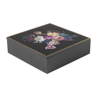 Laan Fotoelektrisch censuur Theebox flowers - zwart - 24x24x7 cm | Xenos