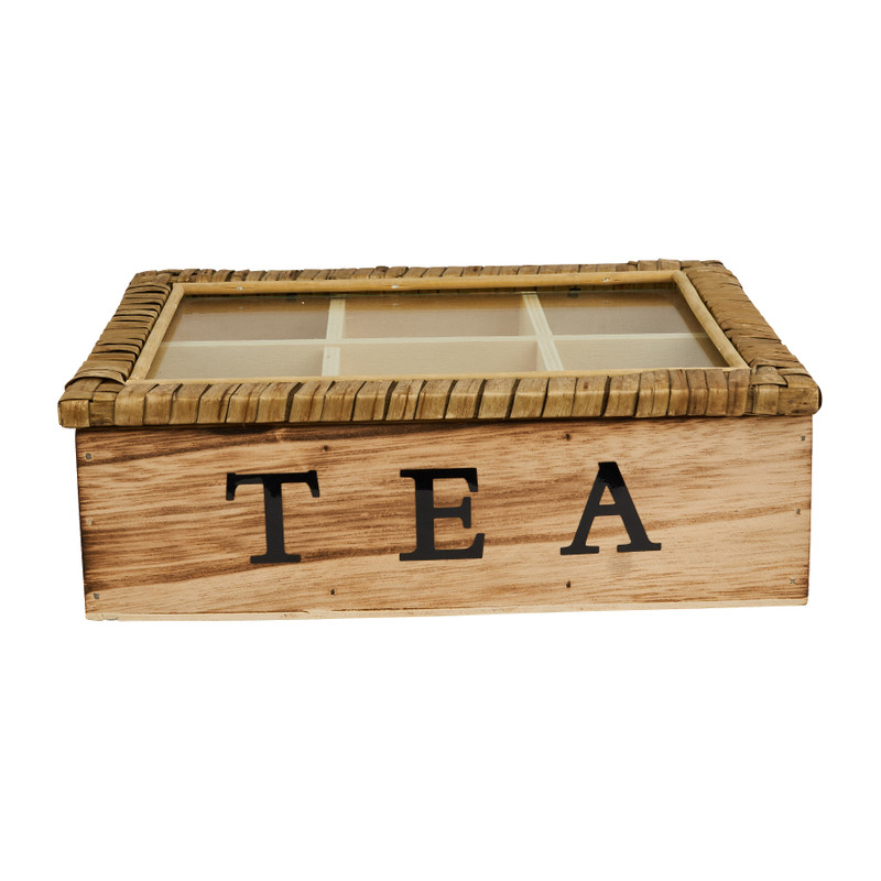 Theekist hout met 6 vakken - 24.5x17.5x8 cm 