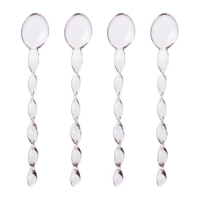 Theelepels roze - glas - set van 4