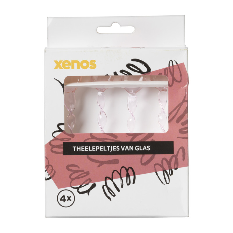 Theelepels roze - glas - set van 4