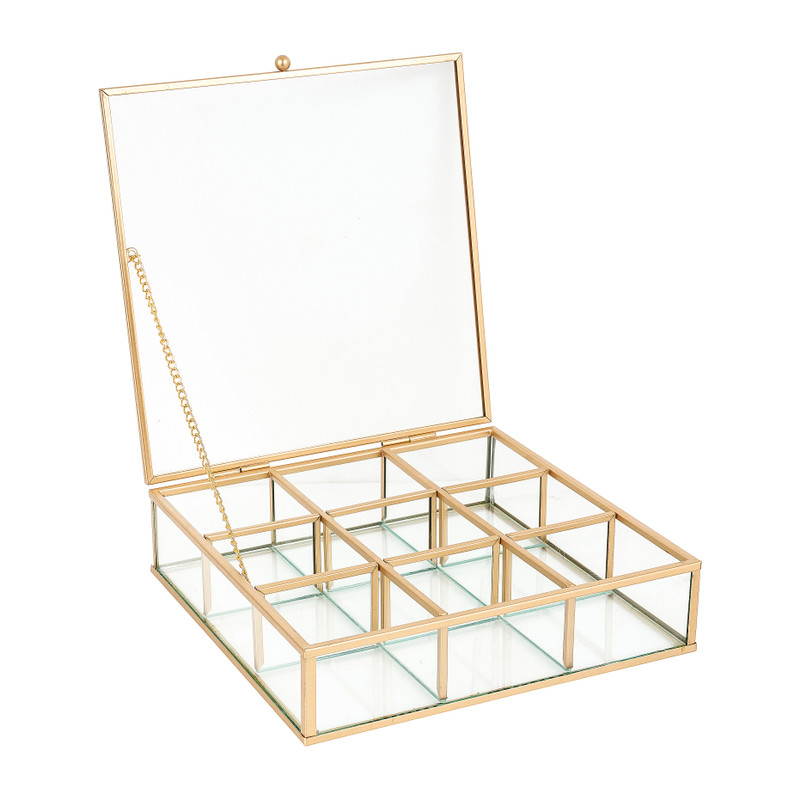 Uitstroom Tot stand brengen Pickering Theedoos - 9 vaks - 20x20x5 cm - goud | Xenos