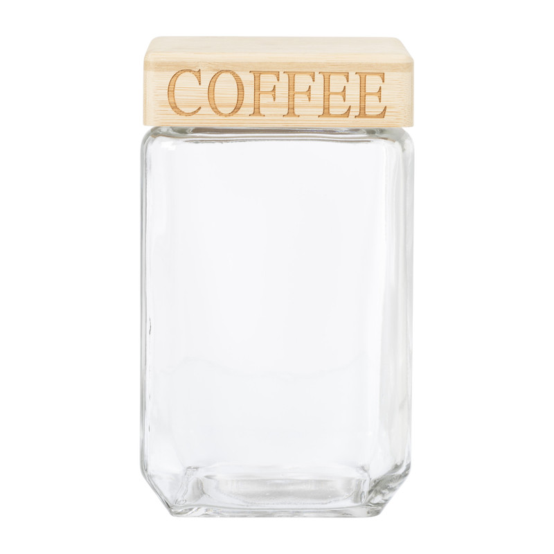 Opbergpot coffee - glas/bamboe - 1.6 liter