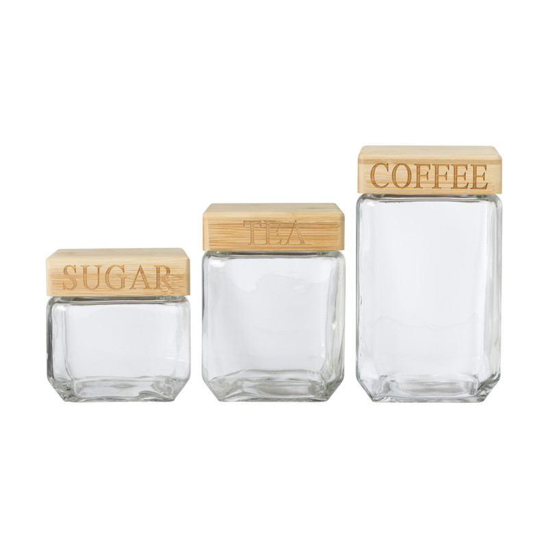 Voorraadpot coffee -  glas/bamboe - 1.6 liter