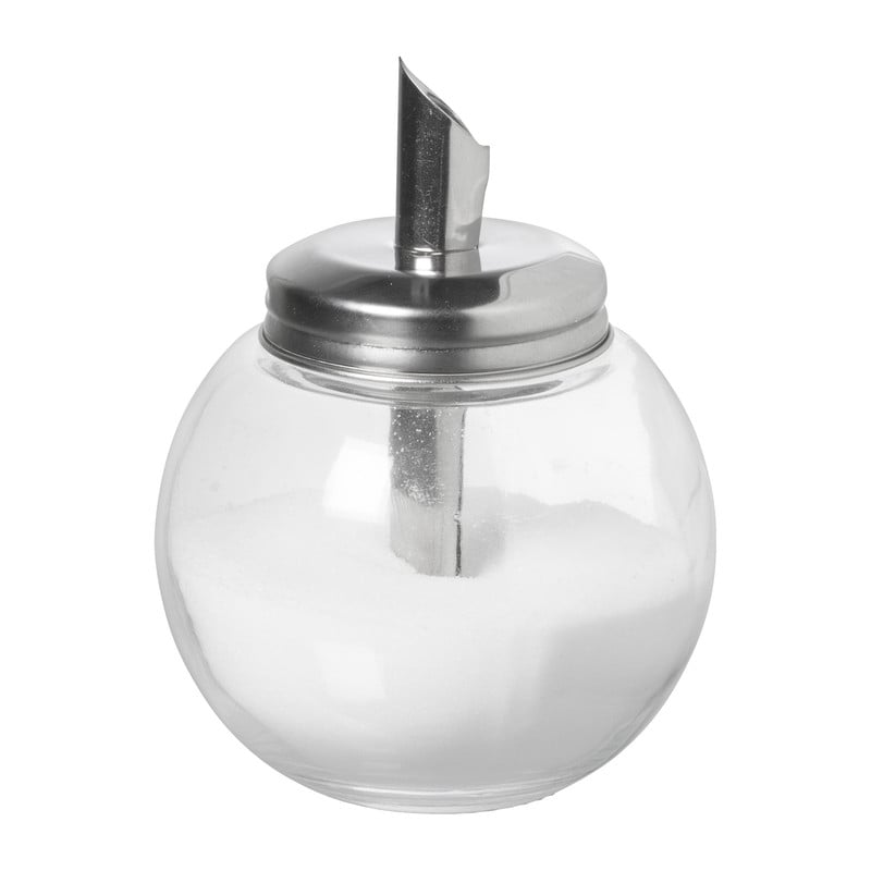 Suikerstrooier bol - glas/rvs - ø8.5x12 cm