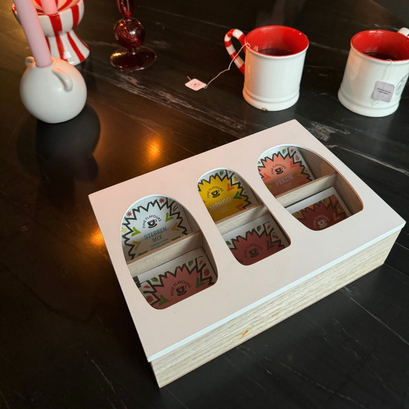 Theedoos organisch - 6 vakken - 26x16x7 cm