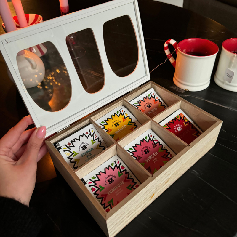 Theedoos organisch - 6 vakken - 26x16x7 cm