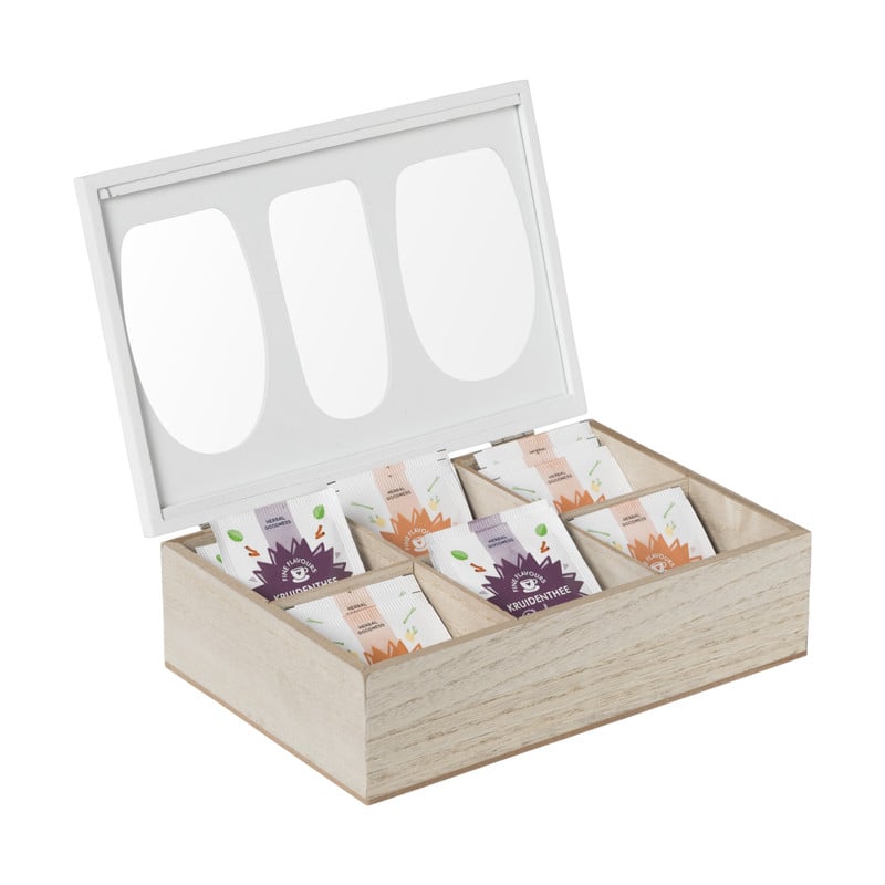 Theedoos organisch - 6 vakken - 26x16x7 cm