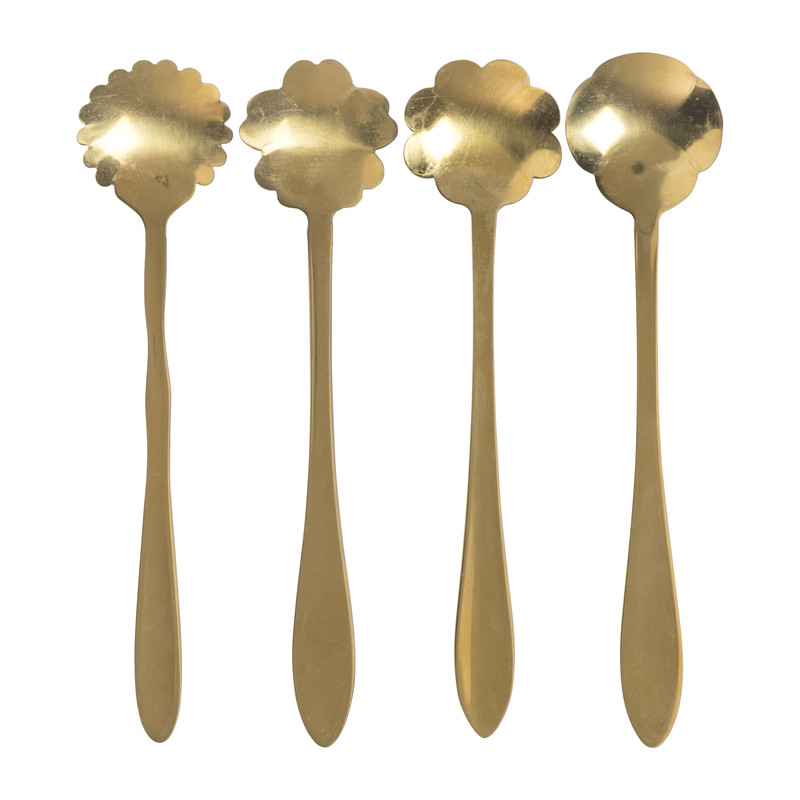 Theelepels bloem - goud - set van 4