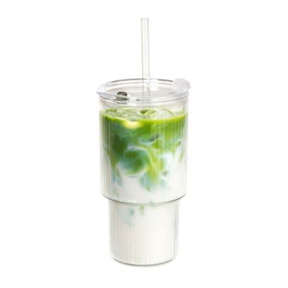 Matcha of ijskoffiebeker geribbeld - transparant - 540 ml
