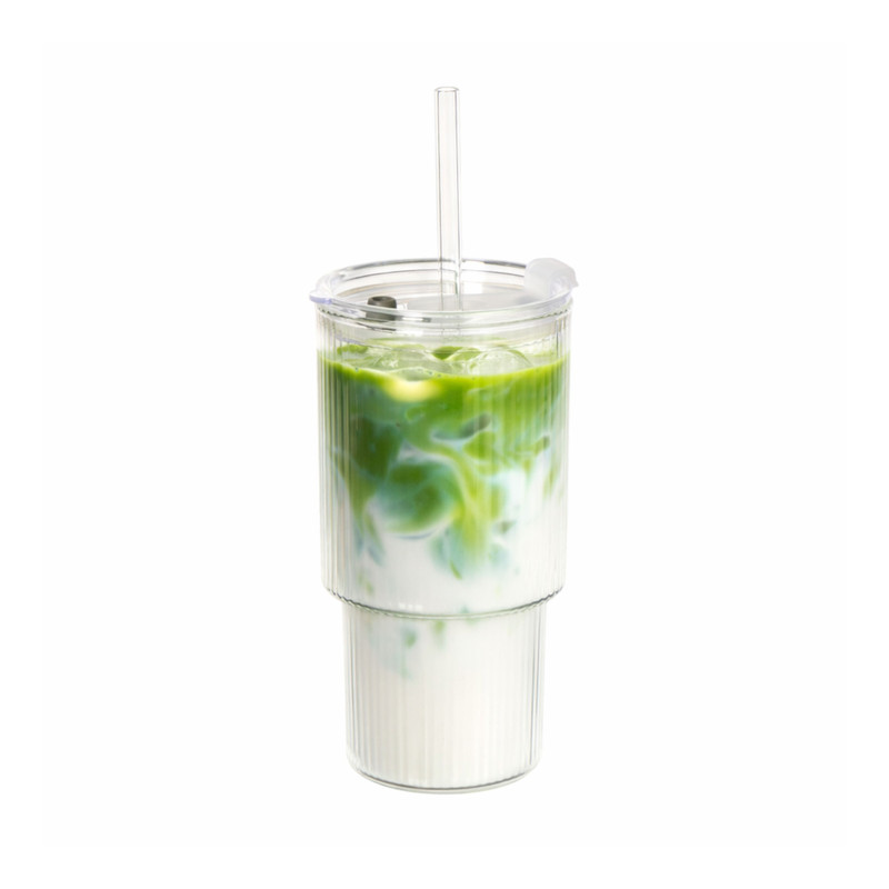 Matcha of ijskoffiebeker geribbeld - transparant - 540 ml