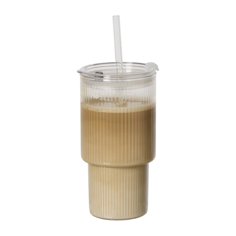Matcha of ijskoffiebeker geribbeld - transparant - 540 ml